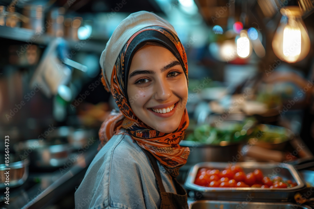Smiling Woman in Evening Market Smiling Woman in Evening Market