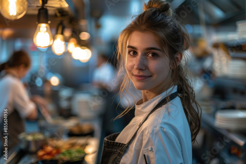 Young Chef in Bustling Kitchen