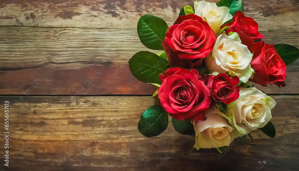 bouquet of roses on wooden background bouquet of roses on wooden background