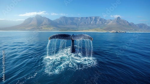Whale Tail Breaks the Surface off the Coast of Table Mountain