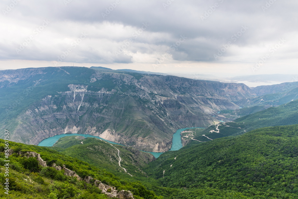 Obraz premium Sulak Canyon - a canyon in the valley of the Sulak River, the deepest canyon in Europe, Dagestan, Russia