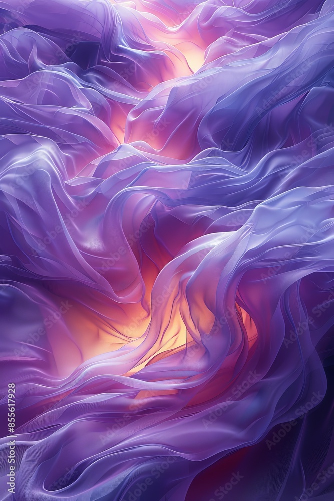 Obraz premium Abstract Flowing Layers of Purple and Pink Translucent Fabric with Warm Glowing Light and Futuristic Ethereal AtmosphereAbstract
