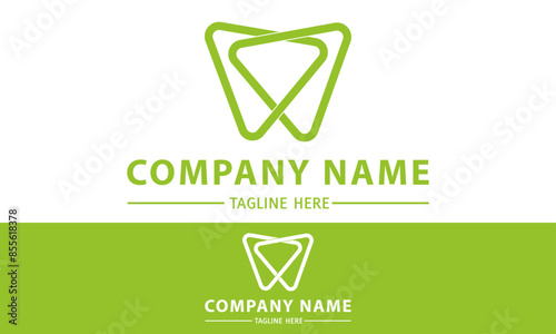 Green Color Abstract Triangle Line Art Tooth Dental Clinic Logo Design