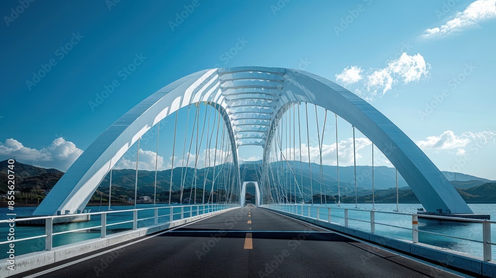 Modern White Arch Bridge Over a Calm Water Modern White Arch Bridge Over a Calm Water