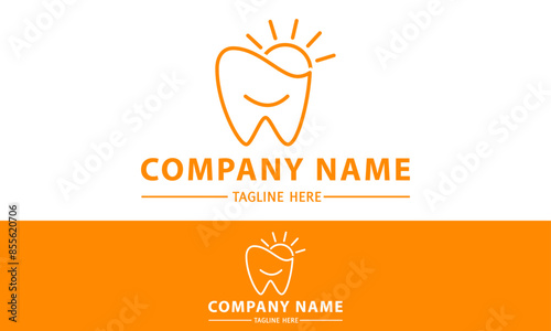 Orange Color Creative nature tooth dental clinic and sun logo design