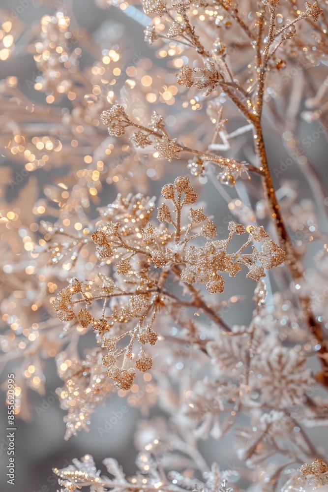 Naklejka premium A detailed view of a plant covered in frost, highlighting the intricate details and textures