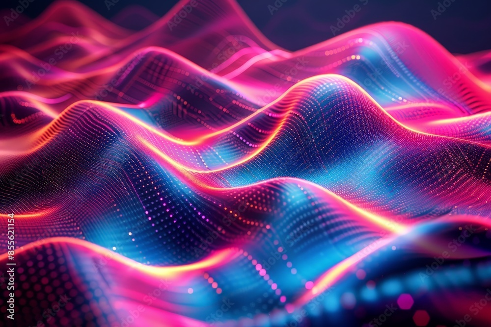 A visually stunning abstract digital waveform featuring vibrant neon colors and dynamic light effects, perfect for technology and futuristic themes. A visually stunning abstract digital waveform featuring vibrant neon colors and dynamic light effects, perfect for technology and futuristic themes.