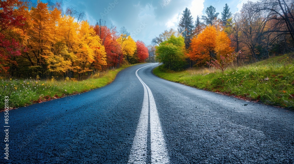 Curving Road Through Autumn Forest Curving Road Through Autumn Forest