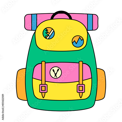 Multicolor Expedition backpack icon. Bag for trekking and hiking