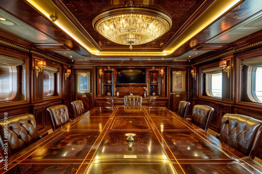 Professional Photography of a classic themed office with a large mahogany conference table and brass fixtures, Generative AI Professional Photography of a classic themed office with a large mahogany conference table and brass fixtures, Generative AI