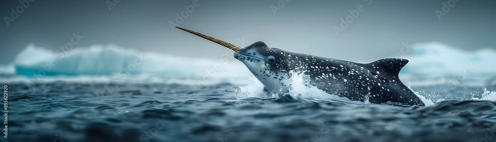Fototapeta premium Majestic Narwhal with Tusk in Icy Arctic Waters Serene and Mystical Ocean Landscape