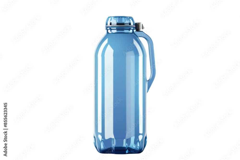 A clear blue plastic water bottle with a handle, perfect for outdoor activities, sports, and daily hydration needs. Portable and reusable.