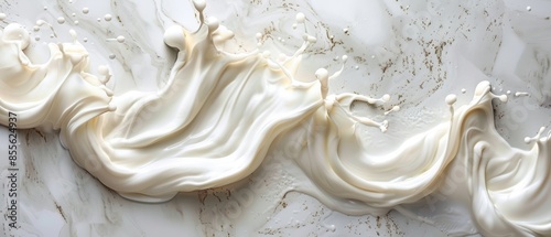 Moisturizer splashes and waves on a white marble background, highlighting a hydrating face cream for luxurious skin care