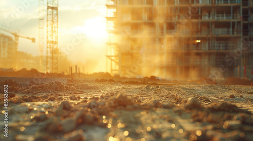 Wallpaper Mural A construction site with a lot of dirt and dust. The sun is shining brightly, casting a warm glow on the scene Torontodigital.ca