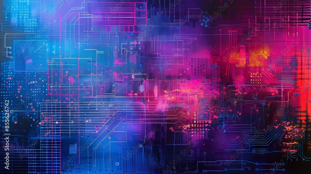 The digital age with a mixed media piece that combines digital illustrations The digital age with a mixed media piece that combines digital illustrations