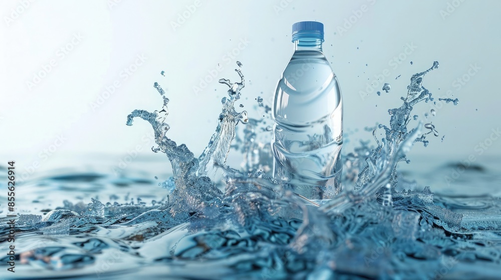 3D render of water swirling around plastic bottle 3D render of water swirling around plastic bottle
