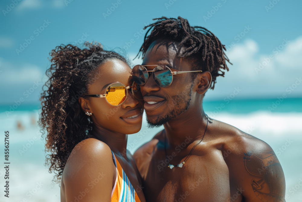 Obraz premium Happy Couple on Sunny Beach 