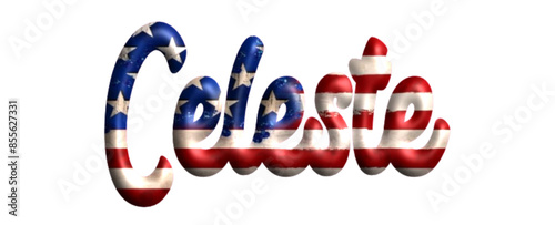 celeste - Bandiera degli Stati Uniti - nome proprio - scrittura tubolare effetto tridimensionale - Grafica vettoriale - Parola auguri, banner, biglietti, stampe, cricut, silhouette, sublimazione	