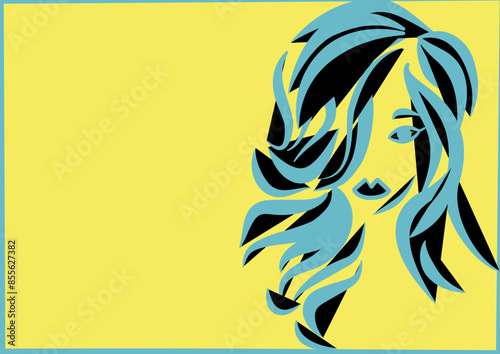 Donna stilizzata - disegno astratto - colore giallo, azzurro, nero - sfondo - slide - grafica vettoriale festa della donna - femminile - ideale per biglietto , presentazione, sublimazione, banner	