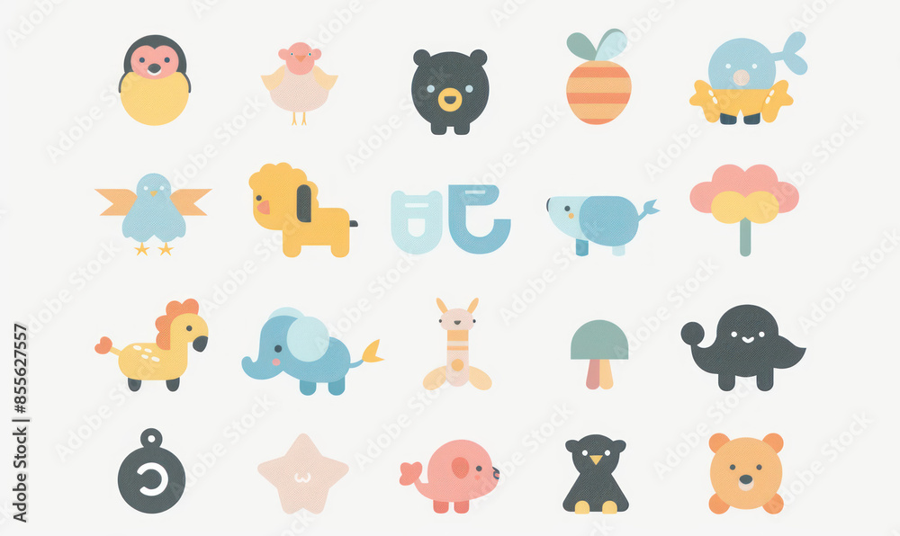 A vector illustration of cute flat icons set animal A vector illustration of cute flat icons set animal