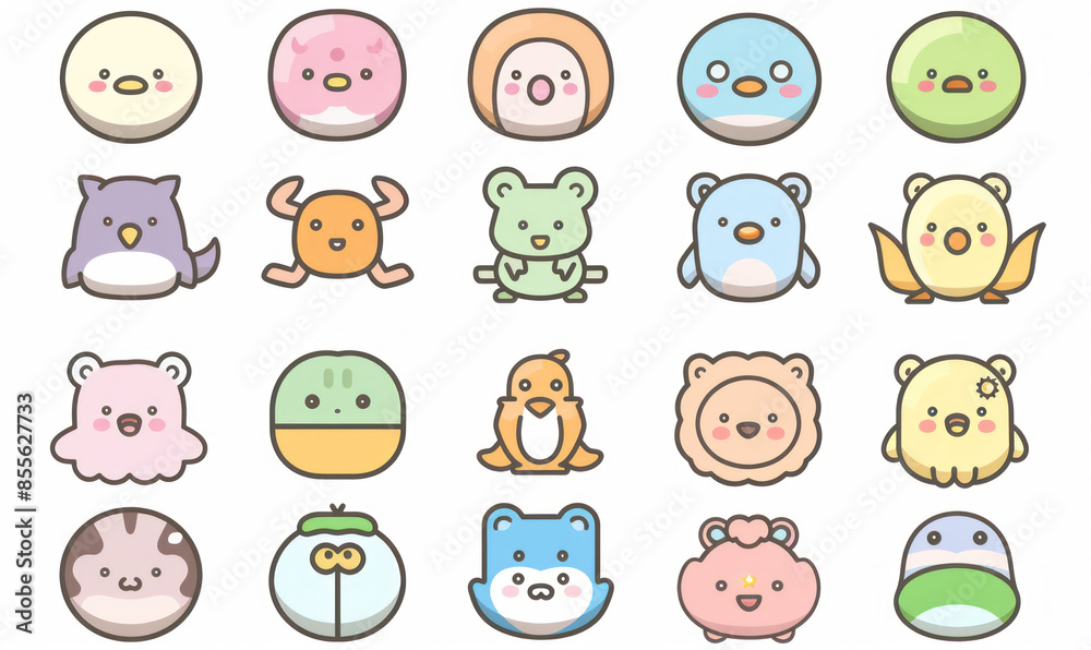 A vector illustration of cute flat icons set animal A vector illustration of cute flat icons set animal
