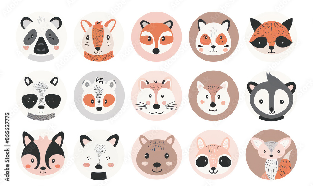Fototapeta premium A vector illustration of cute flat icons set animal
