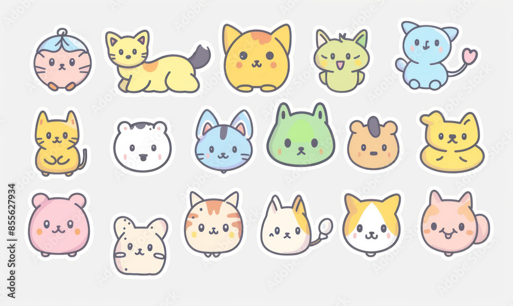 A vector illustration of cute flat icons set animal A vector illustration of cute flat icons set animal