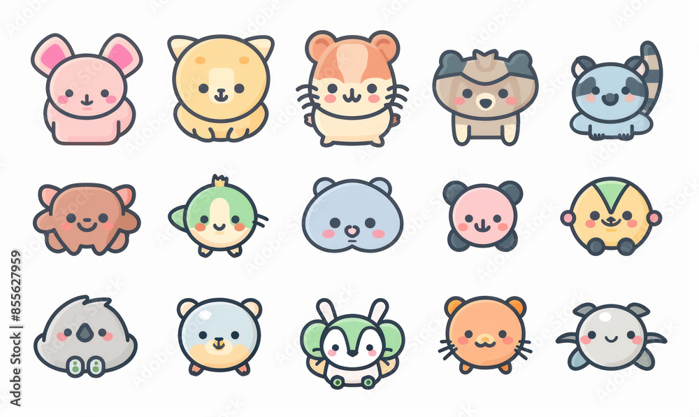 A vector illustration of cute flat icons set animal A vector illustration of cute flat icons set animal