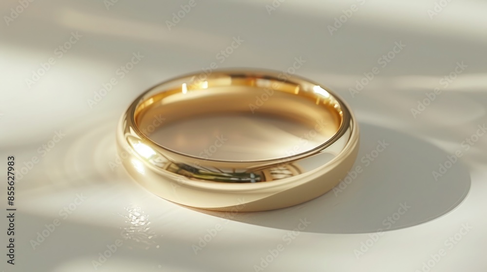 Traditional wedding ring made of elegant solid gold in a white studio