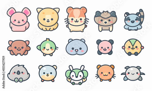 A vector illustration of cute flat icons set animal