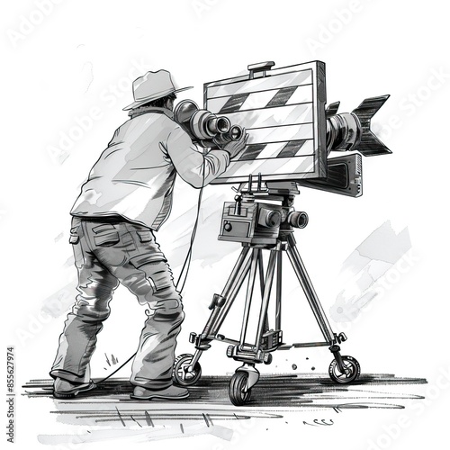 Film Crew Clapperboard Cameraman Soundman Drawing, pic of slenderman photo