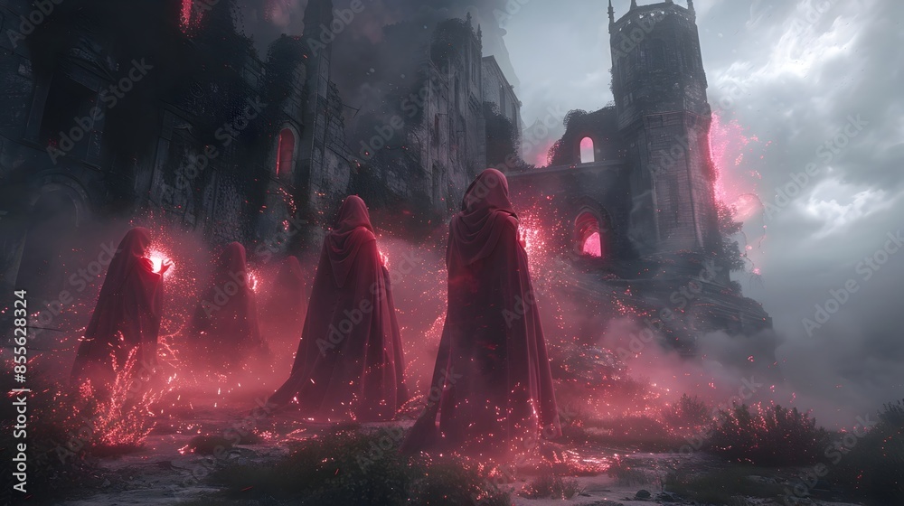 Coven of Dark Sorceresses Wielding Occult Power in Decrepit Castle Coven of Dark Sorceresses Wielding Occult Power in Decrepit Castle