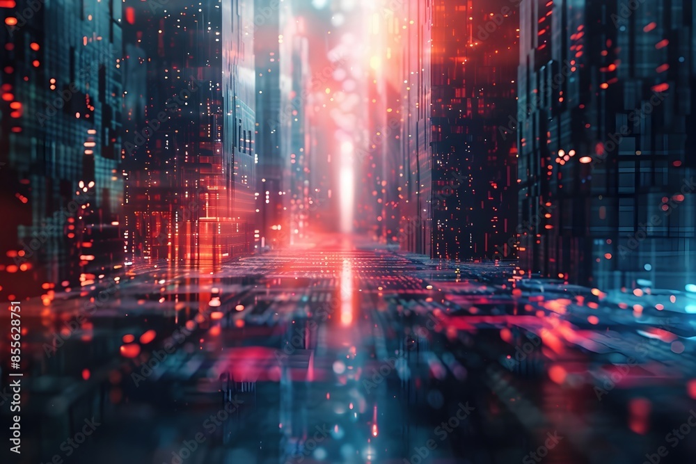 Glitched Digital Landscape with Fragmented Textures and Geometric Distortions