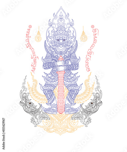Thai Yantra Tattoo, yant Thao Wessuwan Style .Thai talisman traditional tattoo