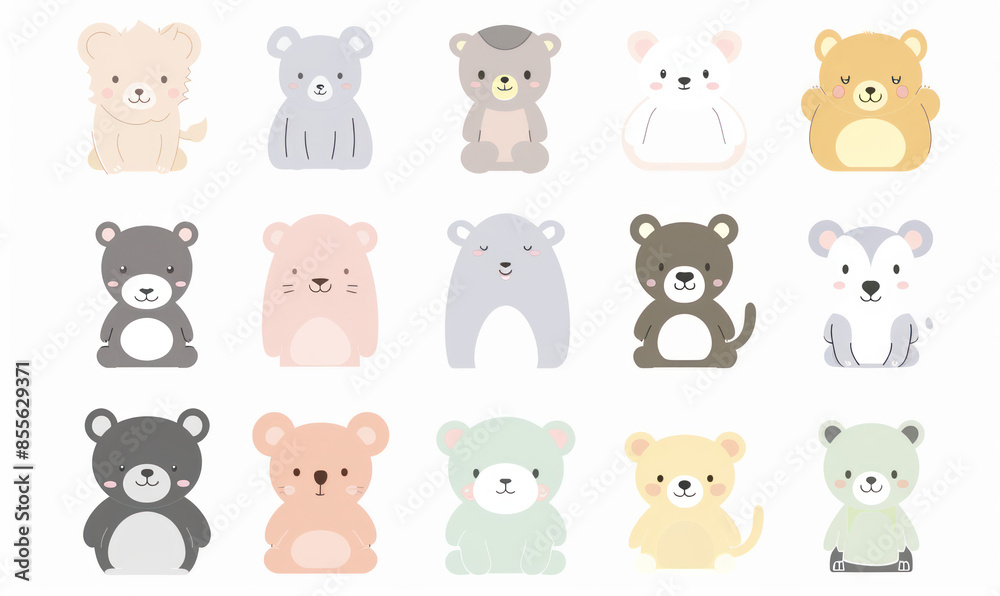 A vector illustration of cute flat icons set animal A vector illustration of cute flat icons set animal