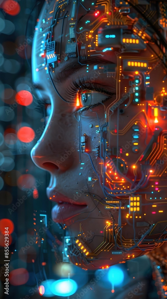 Paradoxical Fusion of Humanoid and Advanced Technology in Captivating Glowing Futuristic Cityscape Paradoxical Fusion of Humanoid and Advanced Technology in Captivating Glowing Futuristic Cityscape