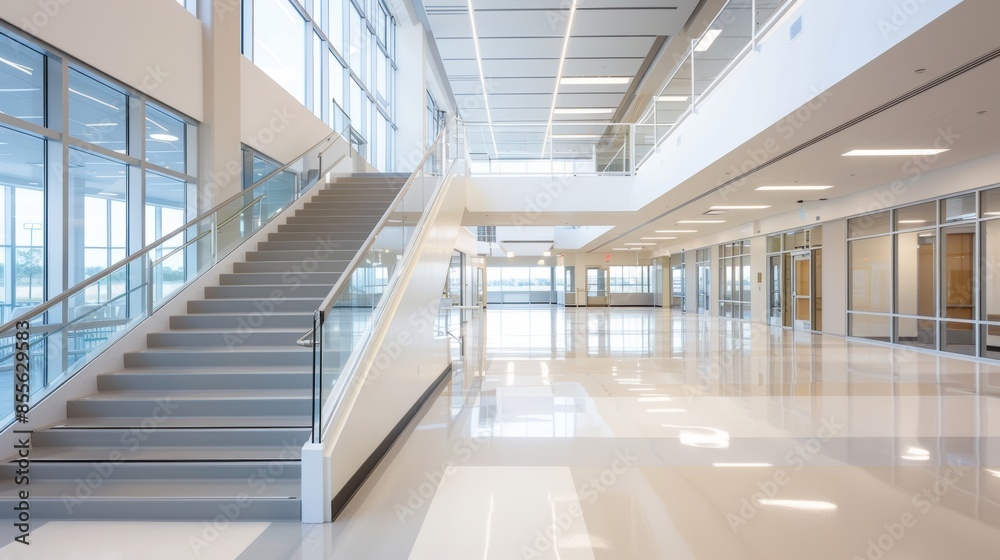Newly certified green building with features like energy-efficient lighting Newly certified green building with features like energy-efficient lighting