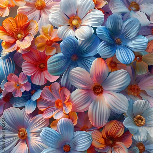 Vibrant Floral Pattern with Delicate Pastel Petals,Cheerful Organic Arrangement in Digital Painting Style