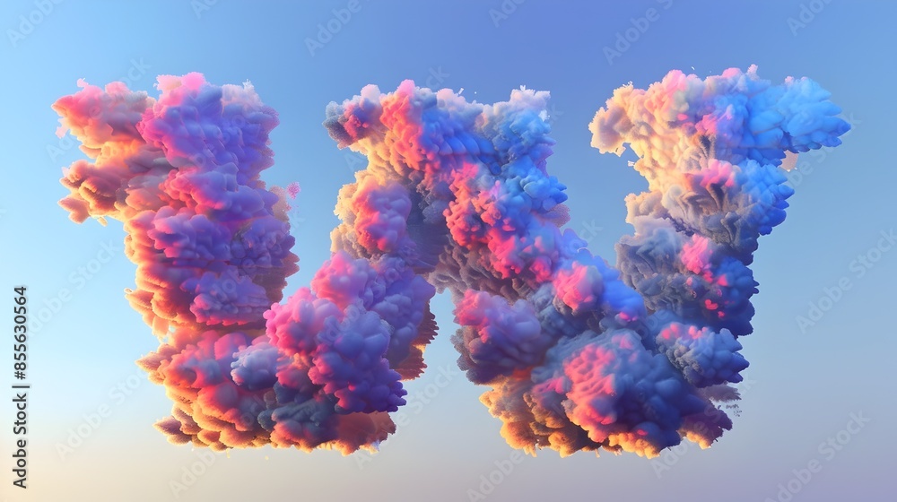 Vibrant 3D Rendered Clouds Forming the Letter W in Twilight Sky