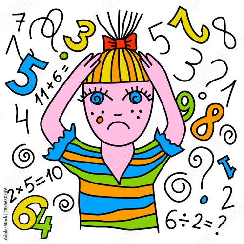 Dyscalculia concept. Math disability banner. Number dyslexia vertical poster.