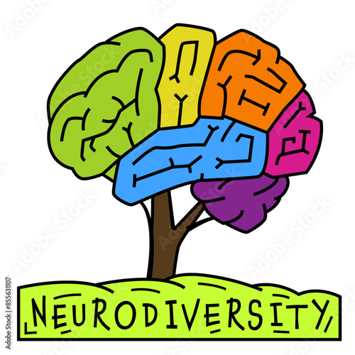 Brain in a shape of tree in a vibrant spectrum of colors.