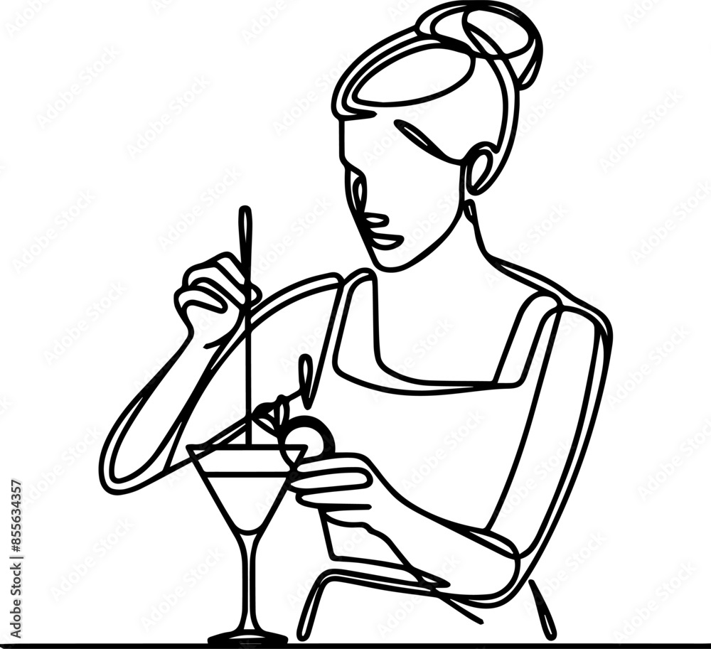 bartender mixes cocktails in line art style bartender mixes cocktails in line art style