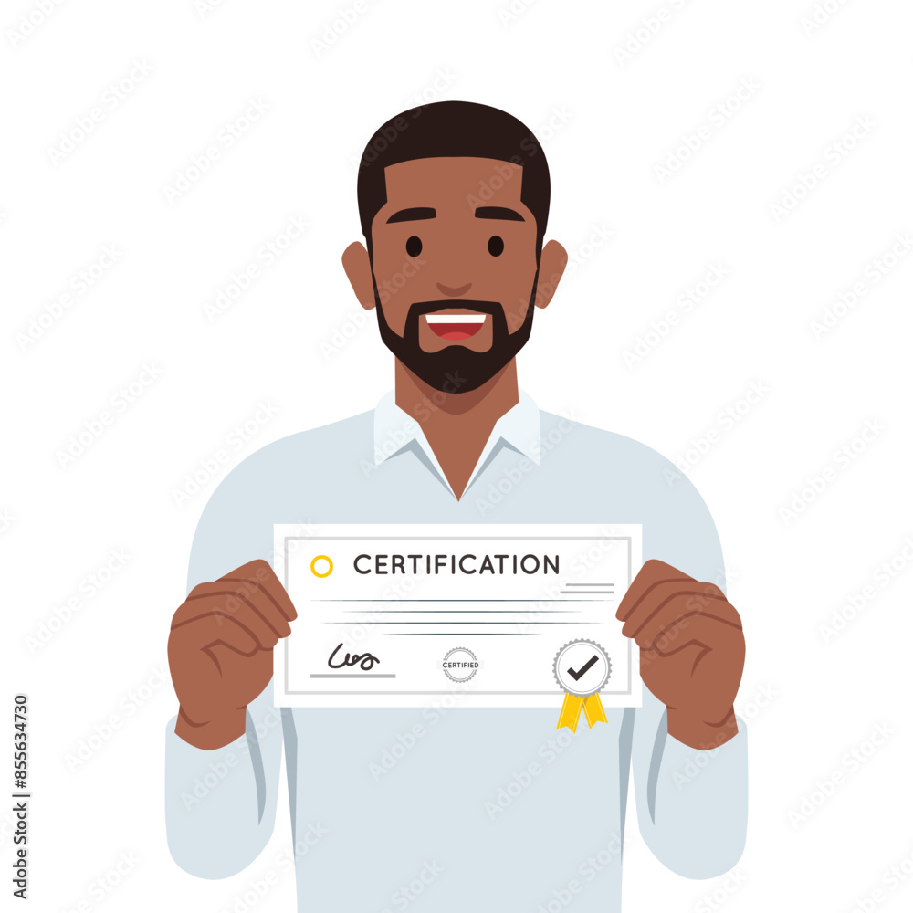 Businessman with paycheck sits at office desk with laptop showing off investments in start ups. Flat vector illustration isolated on white background Businessman with paycheck sits at office desk with laptop showing off investments in start ups. Flat vector illustration isolated on white background