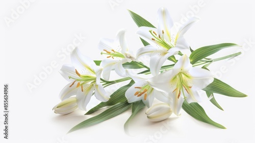 Elegant Easter Lily Bouquet on White Background photo