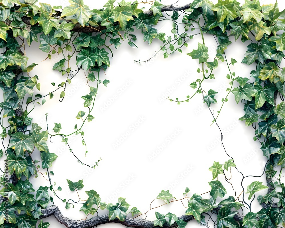Naklejka premium Enchanted Forest Leafy Vine Border Frame on White Background