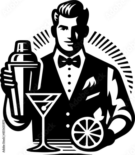 bartender mixing cocktails for logo design