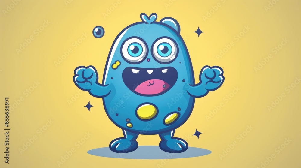 An adorable cartoon character is striking a highly enthusiastic pose featuring a cute design perfect for adorning t shirts stickers or as a charming logo element