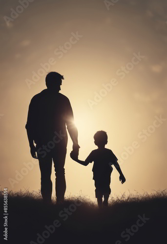 Silhouette of Father Holding His Son's Hand