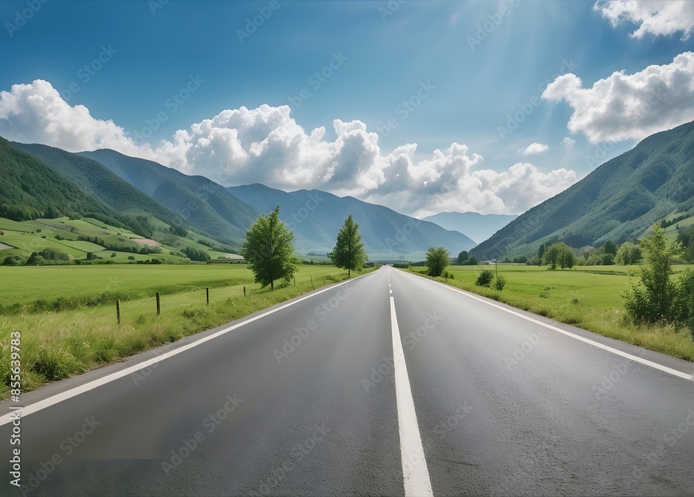 Fototapeta premium Road in the mountains. A road in the Slovak Mountains with a view of the Pieniny National Park on the horizon. 