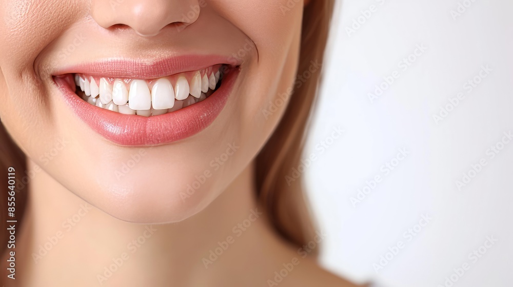 Obraz premium Perfect healthy teeth smile of a woman isolated on a white background.